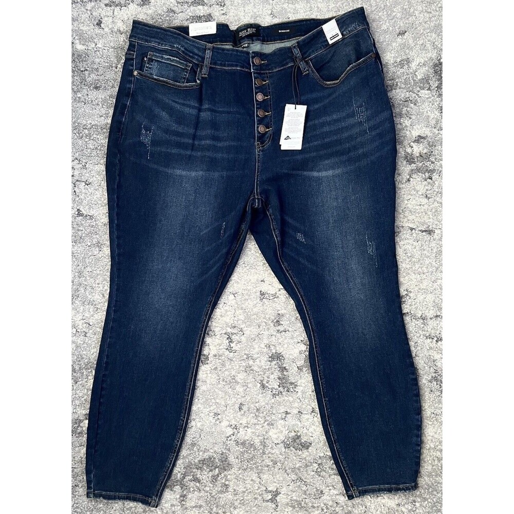 Judy Blue Women's Dark Wash High Waist Skinny Fit Button Closure Jeans Size 24W